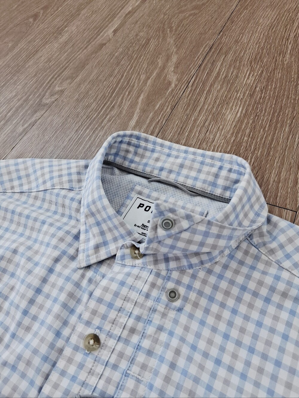Poncho The Channel Cat Original SS Shirt Blue And Grey Plaid Performance Nylon - Picture 6 of 15